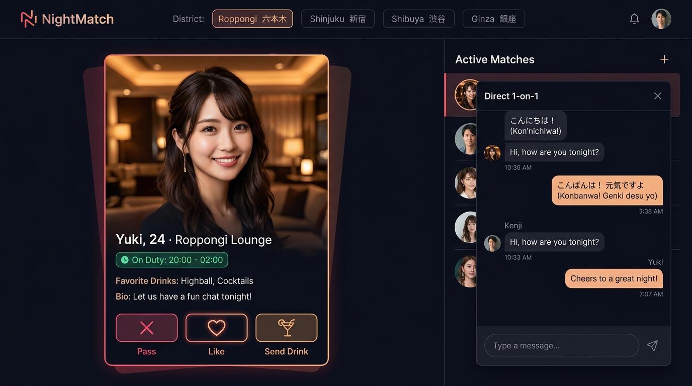 NightMatch : Japanese Nightlife & Hospitality Social Discovery Platform: Social Discovery & Hospitality Platform case study banner