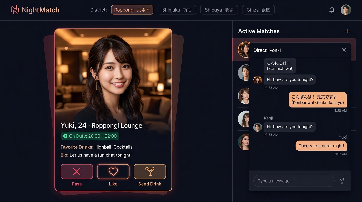 NightMatch : Japanese Nightlife & Hospitality Social Discovery Platform: Social Discovery & Hospitality Platform system overview