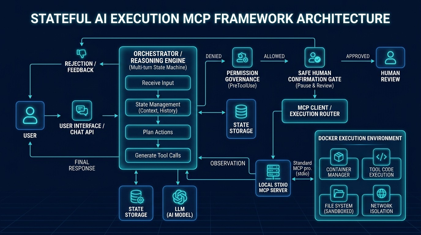 Stateful Execution Sandbox & Reasoning Architecture: AI Agent Orchestration & Sandboxing system overview