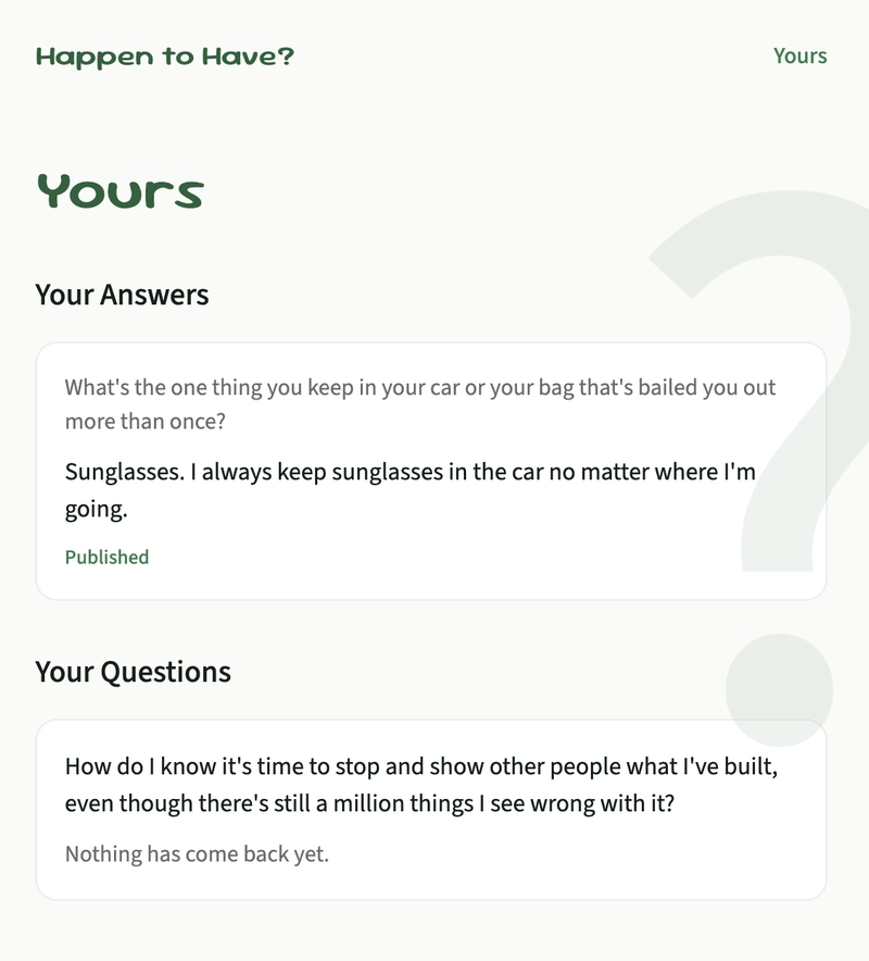 Screenshot: The answer screen proves there is no profile, score, counter, or feed—only a stranger's question and the two available actions.